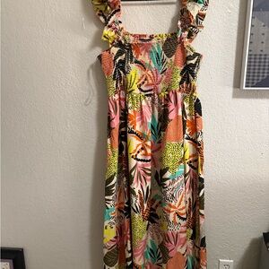Colorful Tropical Print Maxi Dress
